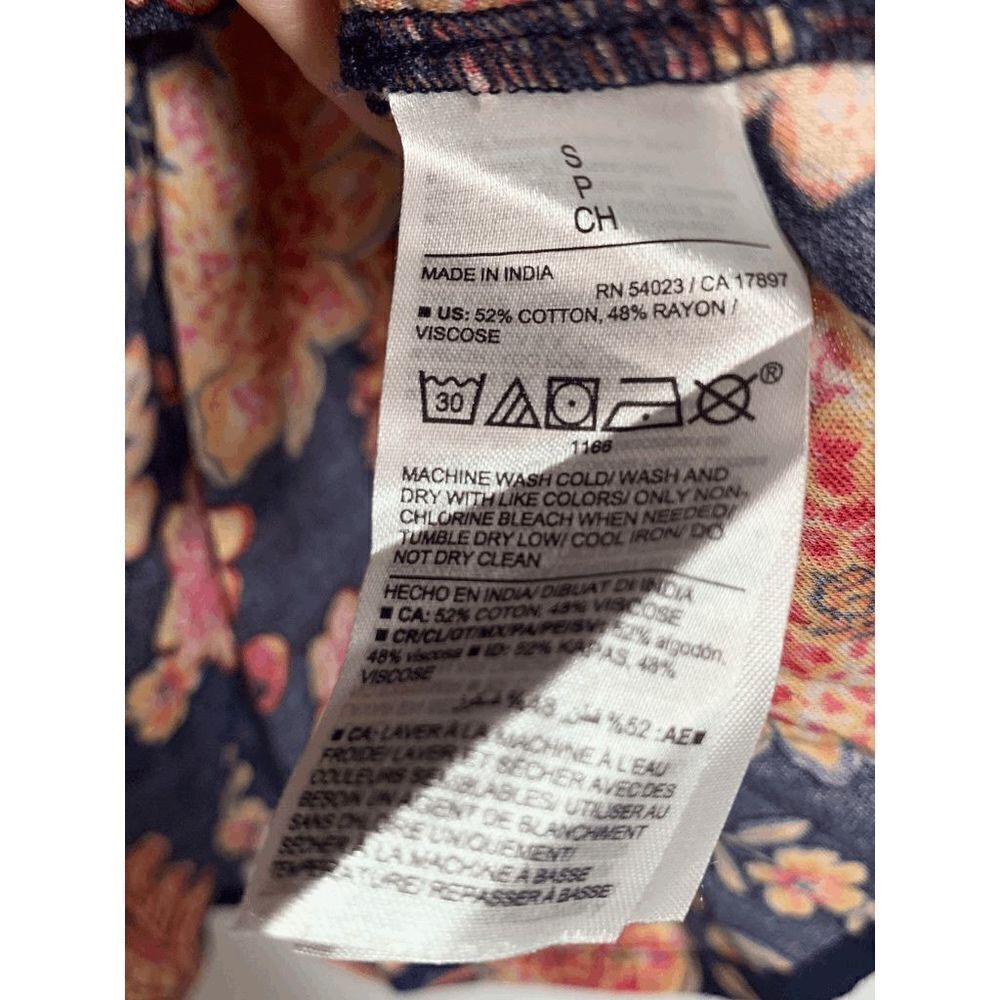 Old Navy Women's Woven Peasant Boho Floral Tie Back Top Blouse Navy Pink Small - Picture 6 of 9